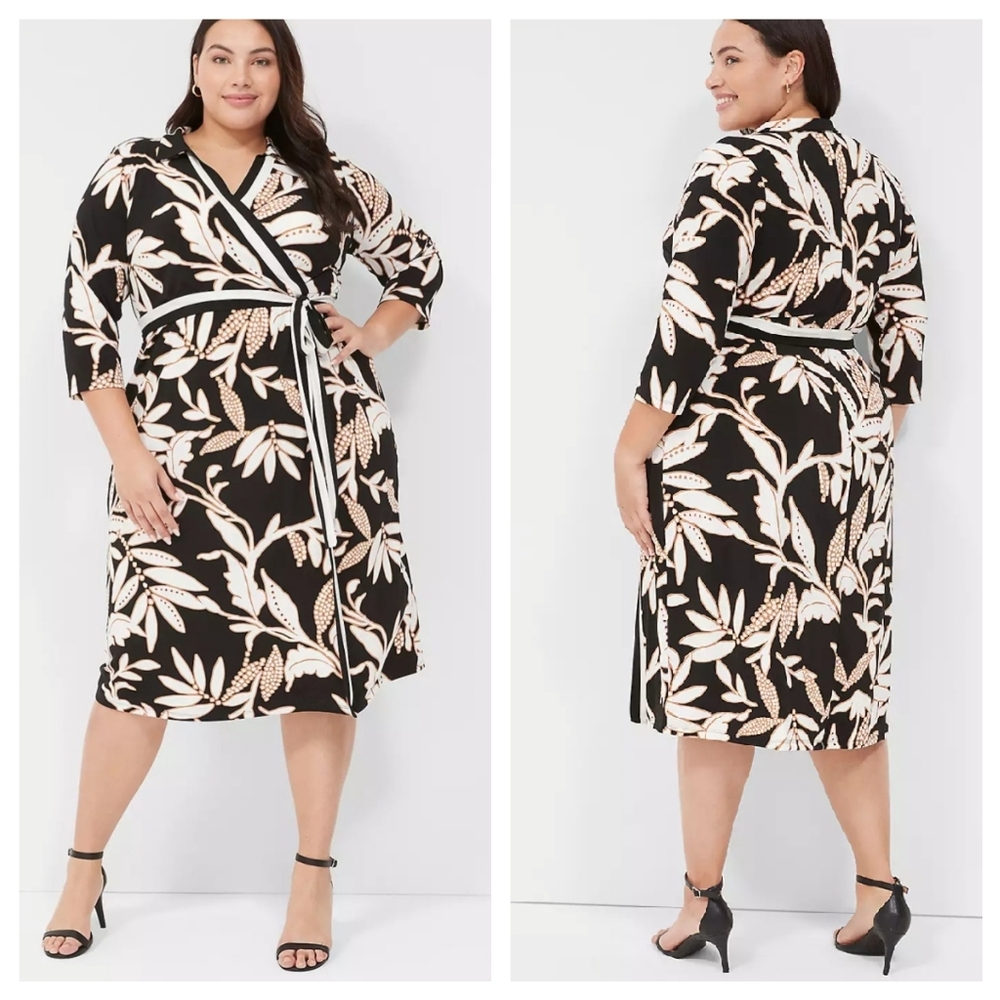 Lane Bryant | Collar Faux-Wrap Jersey Midi Dress